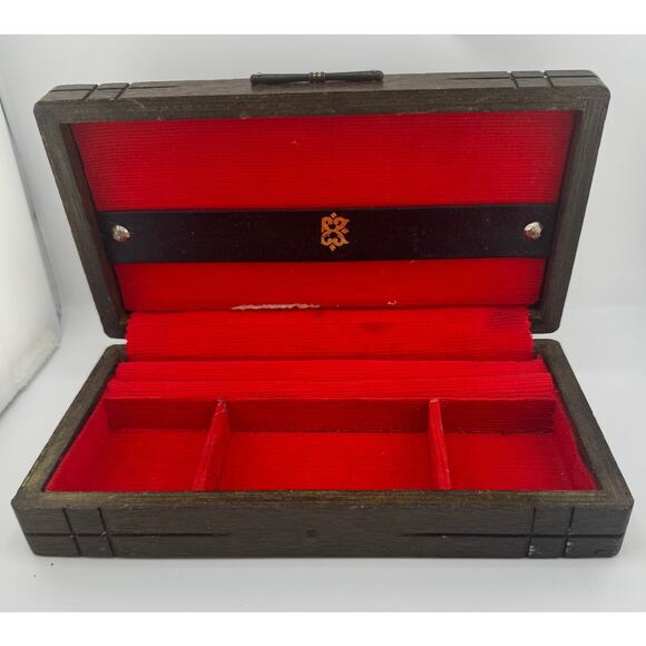 VTG S Sper Bijou Wooden‎ Jewelry Box Red Interior - Picture 3 of 9